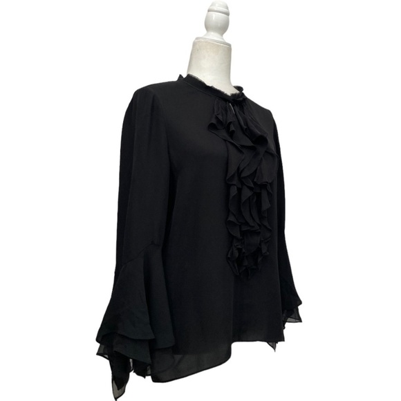 Kobi Halperin Shia Bell-Sleeve Silk Chiffon Blouse Black - Picture 7 of 10